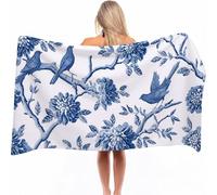 Serviette de Plage Microfibre XXL 90x180 cm - Blanc Drap de Bain Grande Taille Anti-Sable pour Adulte, Serviette de Piscine Douce à Séchage Rapide pour Plage, Piscine, Yoga, Sport, Oiseau 0a-1515