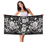 Serviette de Plage Microfibre XXL 90x180cm Grande Drap de Plage Serviettes Anti Sable Beach Towel Piscine Sechage Rapide Absorbante pour Fitness Sport,Camping Vacances Travel Fleurs blanches G-1927
