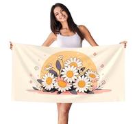 Serviette de Plage Microfibre XXL 90x200cm Grande Drap de Plage Serviettes Anti Sable Beach Towel Piscine Sechage Rapide Absorbante pour Fitness Sport,Camping Vacances Travel Fleurs blanches G-1958