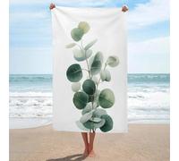 Serviette de plage minimaliste douce en microfibre anti-sable pour salle de bain et piscine Motif branche d'eucalyptus Vert sauge 130 x 80 cm