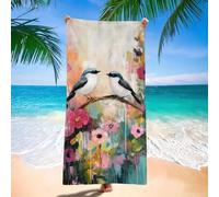Serviette de Plage Oiseau Grande Serviette Microfibre 75x150 cm, Séchage Rapide, Ultraabsorbant Serviettes de Sport, Fleur Serviettes Plage Anti-Sable Portable Légère pour Camping, Vacances H-7055