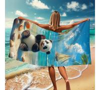 Serviette de plage panda mignon en microfibre extra large avec imprimé dessin animé coloré, séchage rapide, légère, anti-sable, couverture de bain surdimensionnée pour les vacances, la piscine, la