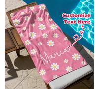 Serviette de plage personnalisée avec nom, serviette de piscine avec lettre personnalisée, serviette de plage avec signature de fleur de dessin animé, cadeau de vacances, serviette de pique-nique, amb