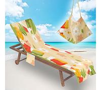 Serviette de Plage pour Chaise Longue Avec Poches, Impression de Vacances 3D, Housse de Chaise de Plage D'Été, Housse de Serviette de Chaise Longue, Serviettes de Transat pour Jardin, Piscine Extérie