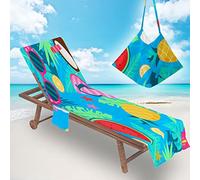 Serviette de Plage pour Chaise Longue Avec Poches, Impression de Vacances 3D, Housse de Chaise de Plage D'Été, Housse de Serviette de Chaise Longue, Serviettes de Transat pour Jardin, Piscine Extérie