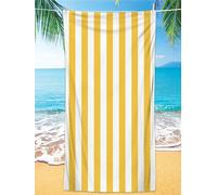 Serviette de Plage Rayures Jaune - Blanc Serviette Microfibre Douce Lavable Serviette de Bain Portable Serviette Plage pour Plage Piscine Camping Fitness Drap de Plage 70x150cm