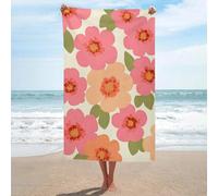 Serviette de plage rétro en microfibre anti-sable avec motif de fleurs oranges sur fond crème pour salle de bain et piscine 130 x 80 cm