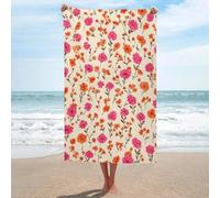 Serviette de plage rétro en microfibre anti-sable avec petites fleurs oranges roses sur crème - Serviette de douche multi-usages absorbante pour salle de bain et piscine - 130 x 80 cm