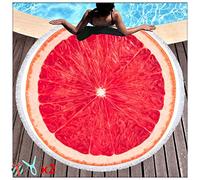 Serviette de Plage Ronde, Morbuy Drap de Plage la Tapisserie Châle Tapis de Yoga Nappe Tapis de Pique-Nique Tenture Housse de Canapé en Tissu, des Fruits, 2 Clips (150cm,Pamplemousse)