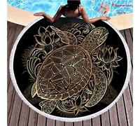 Serviette de Plage Ronde, Morbuy Mandala Drap de Plage la Tapisserie Châle Yoga Mat Nappe Tapis de Pique-NiqueTenture Housse de Canapé 150cm en Tissu éponge Ultra-Doux, Motif Tortue d'or