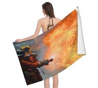 Serviette de Plage Sapeur Pompier, 3D Flamme Serviette de Bain Microfibre, Drap de Plage Séchage Rapide e Anti Sable pour Piscine Voyage Couverture, 75x150 cm