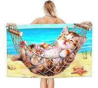 Serviette De Plage Séchage Rapide - 80 X 160 Cm Drap De Plage Microfibre Légère, Beach Towel sans Sable, pour Femme Homme, Voyages, Vacances, Natation, Camping, Chat Mignon -3S1R