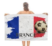 Serviette de plage sur le thème du football de la France, anti-sable, 78,7 x 139,7 cm, en coton résistant au sable, pour spa, yoga, hôtel, ferme, monde, pays, drapeau international, festival, voyage,