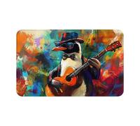 Serviette de plage surdimensionnée en velours à séchage rapide Motif pingouin jouant de la guitare Symboles surnaturels Noir 140 x 70 cm Pour adultes Serviette super absorbante
