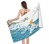 Serviette de Plage Ukiyo-E Japonais, 3D Carpe Koi Grande Serviette de Bain Microfibre, Drap de Plage Séchage Rapide e Anti Sable pour Piscine Voyage Couverture, 100x200 cm