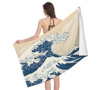 Serviette de Plage Vague Hokusai, 3D Ukiyo-E Japonais Serviette de Bain Microfibre, Drap de Plage Séchage Rapide e Anti Sable pour Piscine Voyage Couverture, 75x150 cm