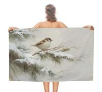 Serviette de plage vintage moineau perché sur une branche à feuilles persistantes, en microfibre anti-sable, grande serviette de douche multi-usages absorbante pour salle de bain et piscine 130 x 80