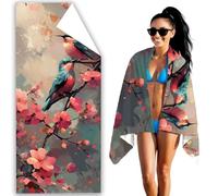 Serviette de Plage XXL 100x220 cm Grande Serviette de Plage Microfibre Rétro Beach Towel Oiseau Drap de Plages Anti Sable,Compacte & Legere pour Cadeau Camping Plages Voyages Piscine Accessoire F2-600