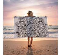 Serviette de Plage xxl 220x100cm Tapis de Plage Gris Doux et Respectueux de la Peau Séchage Rapide et Résistant au Sable als Serviette de Bain pour Gym Sauna Yoga Sport Camping Voyage Mandala LSTJ0113