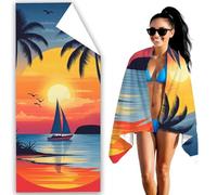 Serviette de Plage XXL 90x200 CM Grande Serviette de Plage Microfibre Couleur Orange Beach Towel Voilier Drap de Plages Anti Sable, Compacte & Legere pour Cadeau Camping Plages Voyages Piscine F2-978