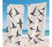Serviette de Plage XXL 90x200cm, Gris Serviette Microfibre Oiseau Motif, Absorbantes Séchage Drap de Bain Rapide Anti Sable Compactes Drap de Plage pour Sport Voyages Sauna Piscine (Lot de 2),Model955