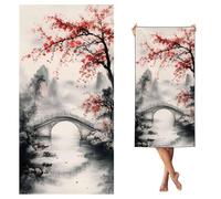 Serviette de Plage XXL Japon, Serviette Microfibre 220x100 cm, Sans Sable, Serviettes de Plage Léger et séchage Rapide, Convient pour la Plages, Sport, Voyages, Sauna, Piscine, Paysage,s-j418