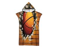 Serviette de Poncho de Surf avec Capuche - Basket-Ball De Dessin Animé Serviette de Plage Mur De Briques 3D Microfibre à Séchage Rapide Changement Robe pour Plage, Piscine et Sports Nautiques