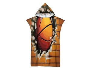 Serviette de Poncho de Surf avec Capuche - Basket-Ball De Dessin Animé Serviette de Plage Mur De Briques 3D Microfibre à Séchage Rapide Changement Robe pour Plage, Piscine et Sports Nautiques