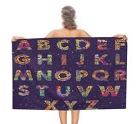 Serviette De Sauna Alphabet ABC Coloré À L'Aquarelle Microfibre Draps De Bain Premium Serviette De Douche pour La Natation Les Voyage Le Surf 80X130Cm
