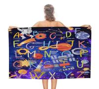 Serviette De Sauna Alphabet ABC des Astronautes Cool Microfibre Serviettes De Plage Confortable Serviettes De Bain pour Le Camping Les Voyage La Natation 80X130Cm