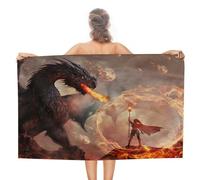 Serviette De Sauna Dragon Abstrait À Thème De Flamme, Aquarelle, Chevalier du Milieu du Siècle Microfibre Drap De Plage Premium Draps De Bain pour Le Camping Les Voyage Gym 80X130Cm