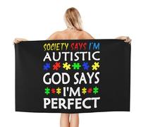 Serviette De Sauna La Société Dit Que Je suis Autiste, Dieu Dit Que Je suis Parfait Serviettes De Plage Microfibre Premium Draps De Bain pour Le Surf La Natation Gym 80X130Cm