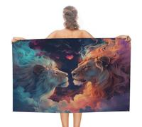 Serviette De Sauna Modern Watercolor Ying and Yang Lion Outer Space Galaxy Star Forests Microfibre Draps De Bain Confortable Serviette De Douche pour Les Voyage Le Surf 80X130Cm