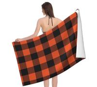Serviette De Sauna Oranges and Black Buffalo Plaids Serviettes De Bain Microfibre Draps De Bain Confortable Serviette De Douche pour Le Camping Les Voyage La Natation 80X130Cm
