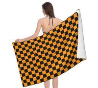 Serviette De Sauna Oranges Black Checkered Chessboard Flag Serviettes De Plage Microfibre Serviette De Douche Légère Draps De Bain pour La Natation Les Voyage Gym 80X130Cm