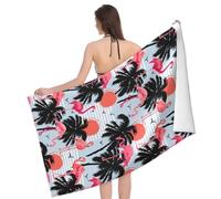Serviette De Sauna Pink Flamingos Palm Trees Sun Serviettes De Bain Microfibre Drap De Plage Premium Serviettes De Plage pour Le Camping Gym La Natation 80X130Cm