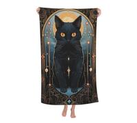 Serviette De Sauna Tarot Card Moon Cat Microfibre Draps De Bain Premium Serviette De Douche pour Les Voyage Le Camping 80X130Cm