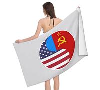 Serviette De Sauna Ying and Yang Flag of America and The Russian Soviet Federative Socialist Republic Microfibre Serviettes De Plage Doux Serviette De Douche pour Gym Le Camping Le Surf 80X130Cm