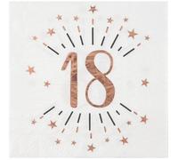 Serviette de table anniversaire 18 ans blanche et rose gold métallique (x10) REF/7350