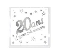 Serviette de table anniversaire 20 ans blanche et argentée métallisée (x24) REF/STAM02A