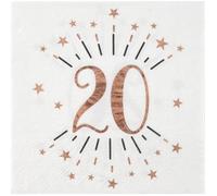 Serviette de table anniversaire 20ans blanche et rose gold métallique (x10) REF/7350