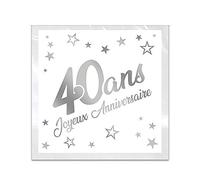 Serviette de table anniversaire 40 ans blanche et argentée métallisée (x24) REF/STAM04A