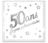 Serviette de table anniversaire 50 ans blanche et argentée métallisée (x24) REF/STAM05A
