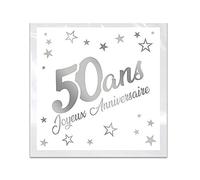 Serviette de table anniversaire 50 ans blanche et argentée métallisée (x24) REF/STAM05A