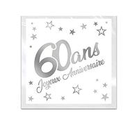 Serviette de table anniversaire 60 ans blanche et argentée métallisée (x24) REF/STAM06A