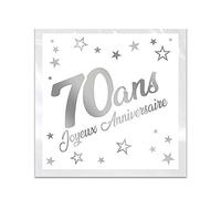 Serviette de table anniversaire 70 ans blanche et argentée métallisée (x24) REF/STAM07A