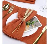 Serviette de Table en Coton et Gaze en Terre Cuite, 10 pièces, 32x32cm, réutilisable, torchon de thé, fête de Mariage, décor de Table de noël, bavures rétro