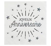 Santex Serviette de table Fête Anniversaire R/6649 - blanc et argenté métallisé (x10)