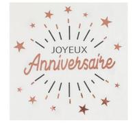 Serviette de table joyeux anniversaire blanche et rose gold métallique (x10) REF/6649