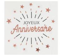 Serviette de table joyeux anniversaire blanche et rose gold métallique (x10) REF/6649
